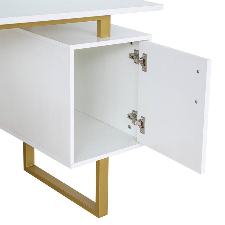 Techni Mobili 51in. White & Gold Office Desk w/Drawers & Storage