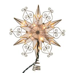Kurt Adler 10-Light 6-Point Capiz Star Treetop w/ Scroll Design