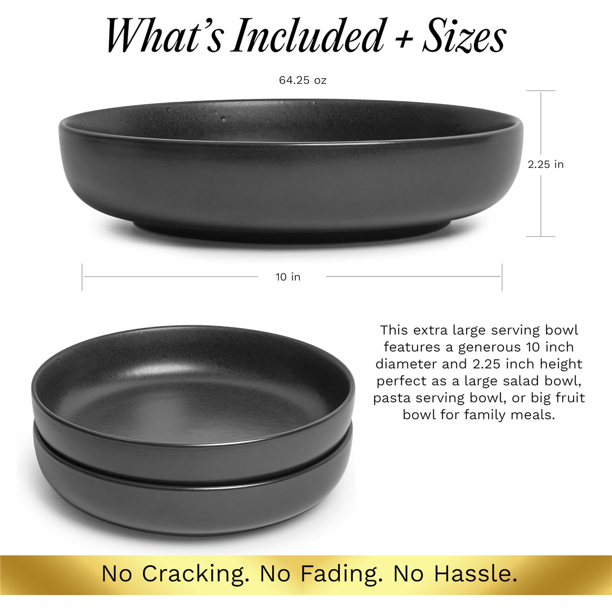 Sango Anderson Black 10in. Large Ceramic Serving Bowl - Set of 2