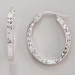 Candela 14K White Gold Oval Square Diamond Cut Earrings