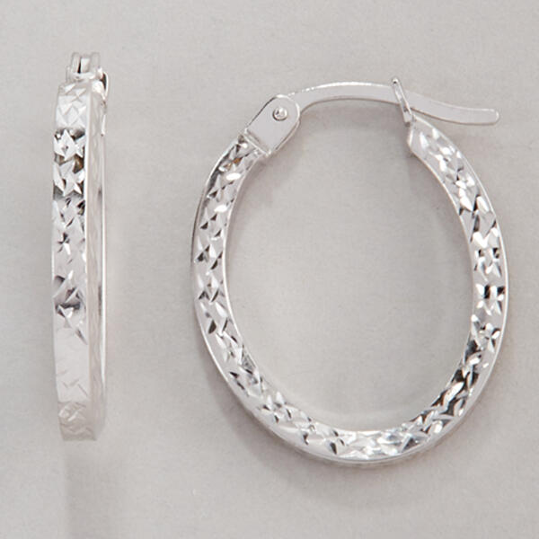 Candela 14K White Gold Oval Square Diamond Cut Earrings - image 