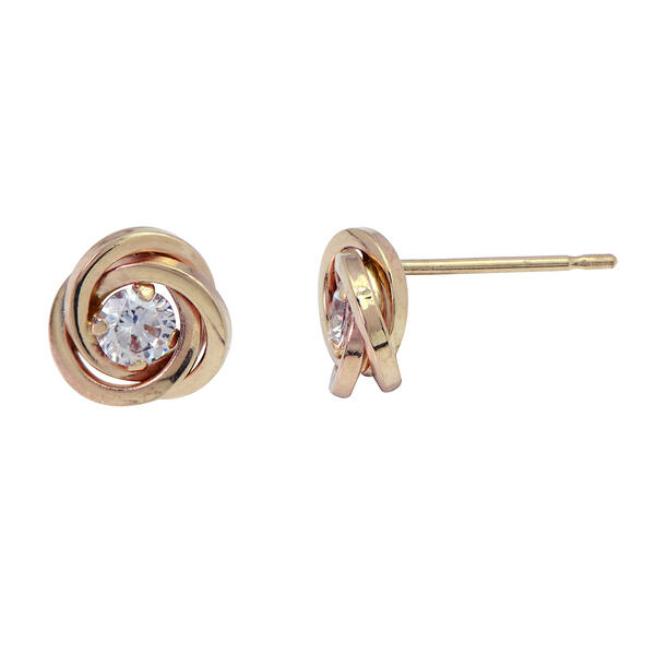 10kt. Yellow Gold Love Knot Cubic Zirconia Stud Earrings - image 
