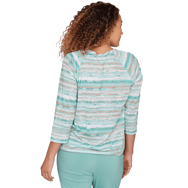 Womens Hearts of Palm Fresh Start 3/4 Sleeve Stripe Blouse