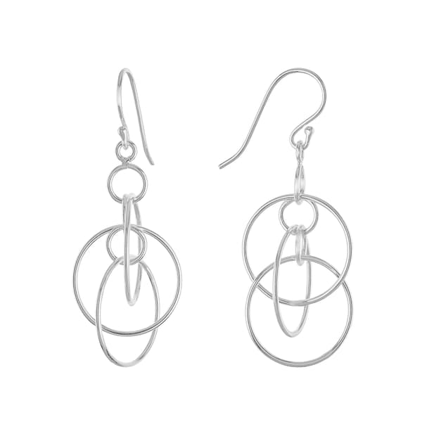 Fine Silver Plated Triple Circle Drop Earrings - image 