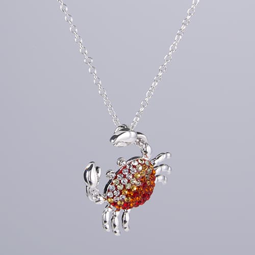 Silver Plated Crystal Crab Pendant Necklace