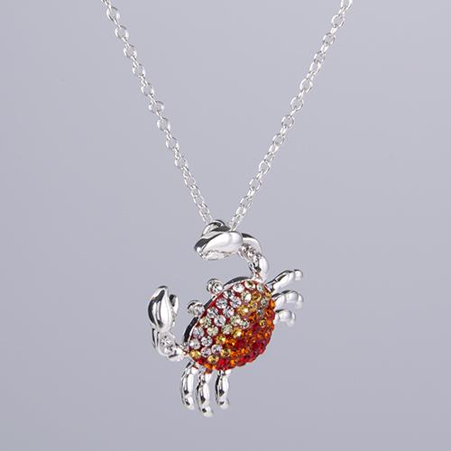 Silver Plated Crystal Crab Pendant Necklace