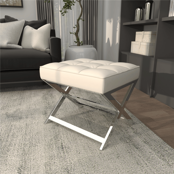 9th & Pike® Modern White Leather Ottoman Stool