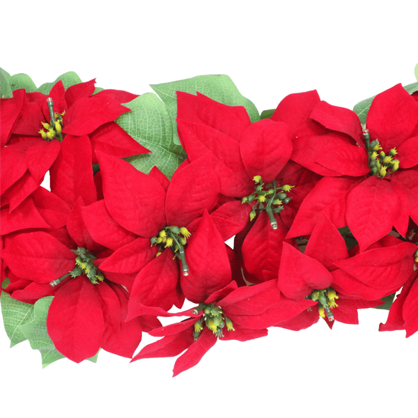 Puleo International 6ft. Pre-Lit Red Poinsettia Garland