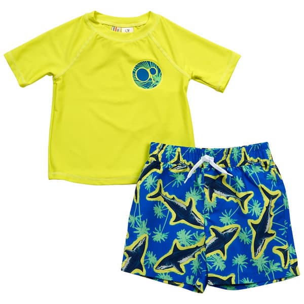 Toddler Boy Ocean Pacific 2pc. Short Sleeve Rash Guard Swim Set - image 