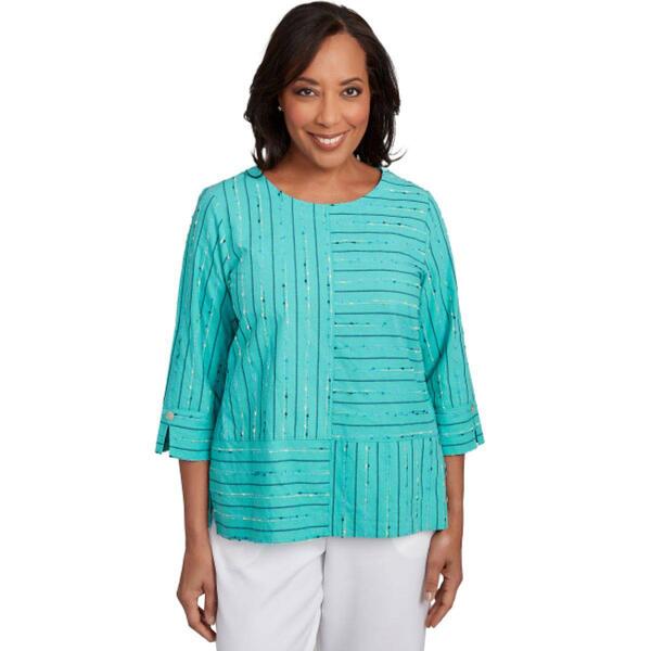 Petite Alfred Dunner Nantucket Woven Spliced Jacquard Blouse - image 