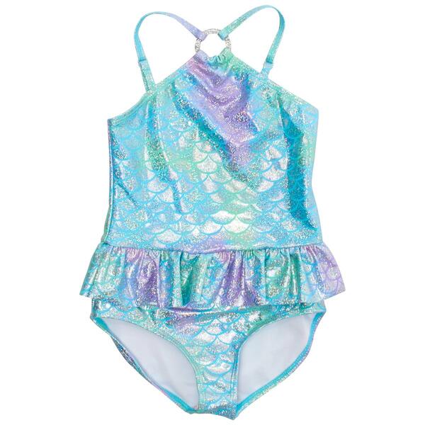 Girls &#40;4-6x&#41; Bmagical One Piece Shimmer Mermaid Halter Swimsuit - image 