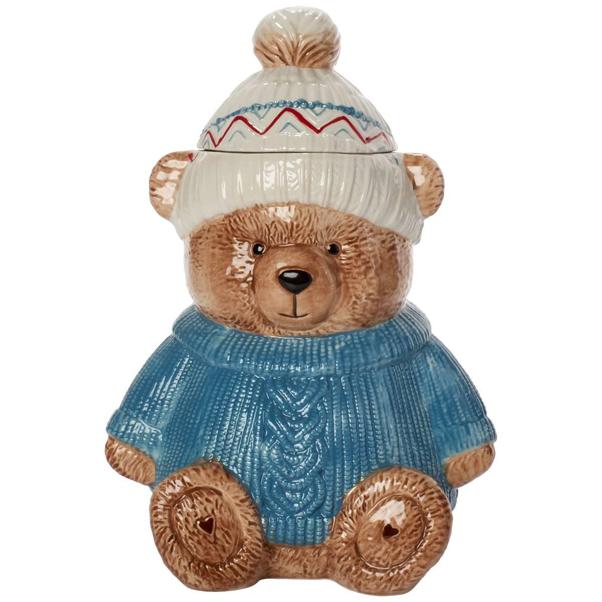 Home Essentials 125oz Teddy Bear W/ Blue Sweater Cookie Jar