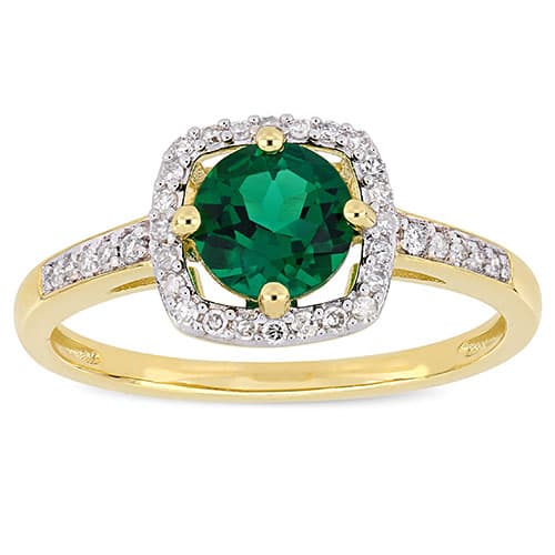 Gemstone Classics™ 10kt. Gold & Emerald Square Halo Ring