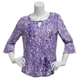 Womens Notations 3/4 Ruffle Sleeve Abstract Floral Blouse