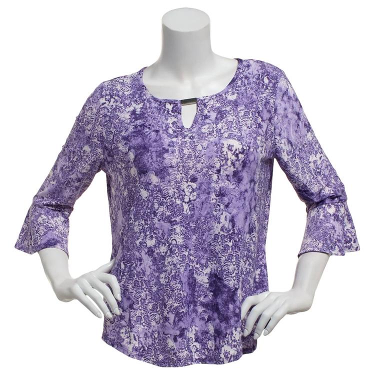 Womens Notations 3/4 Ruffle Sleeve Abstract Floral Blouse