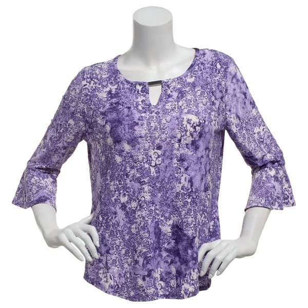 Womens Notations 3/4 Ruffle Sleeve Abstract Floral Blouse - image 