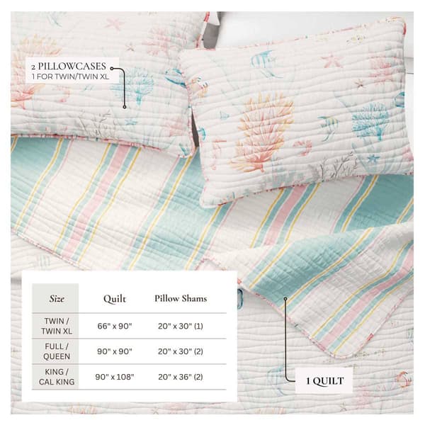 FreshFolds Caymen 3pc. Reversible Coral & Fish Coastal Quilt Set