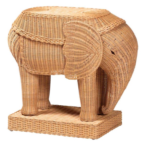 bali & pari Elissa Bohemian Light Honey Rattan Elephant End Table - image 