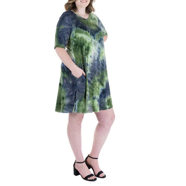 Plus Size 24/7 Comfort Apparel Tie Dye Pocket T-Shirt Dress