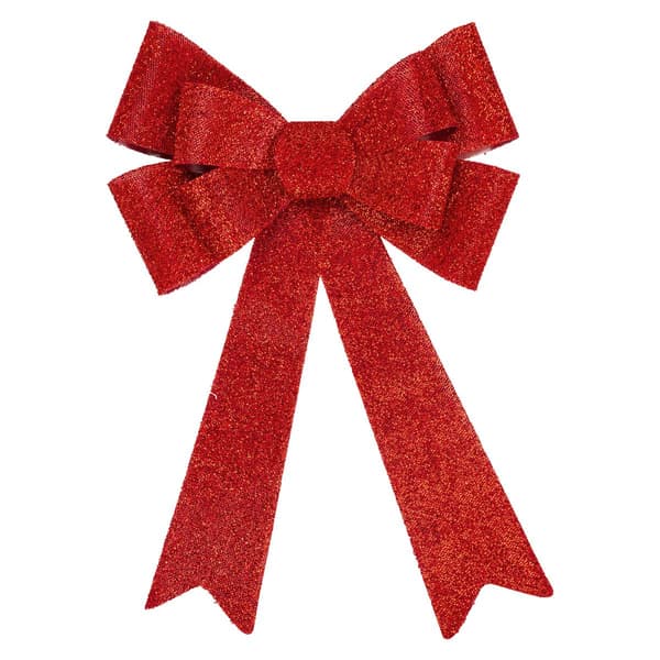 Northlight Seasonal 24in. LED Red Tinsel Christmas Bow Decor - image 