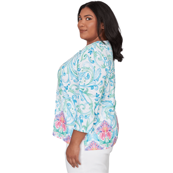 Plus Size Alfred Dunner Classics 3/4 Sleeve Scroll Floral Blouse