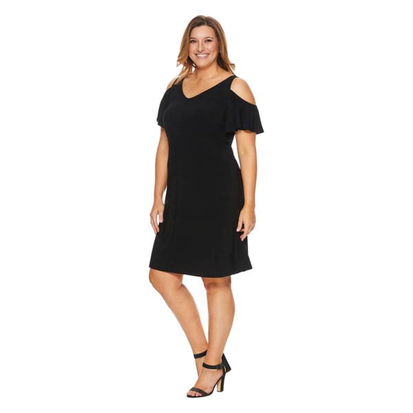 Plus Size MSK Cold Shoulder Solid Swing Shift Dress