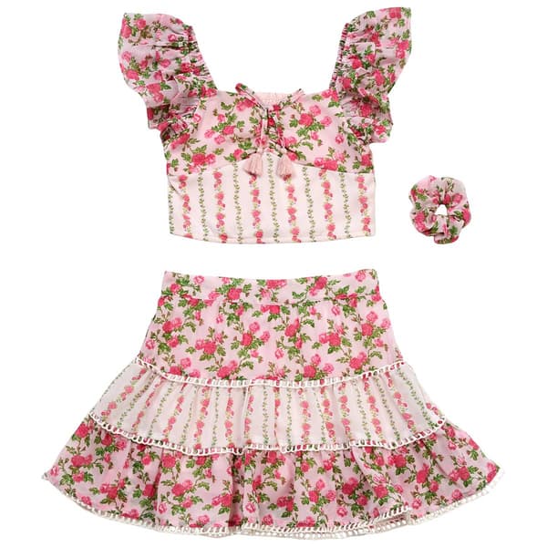 Girls (7-14) Japna Girls Flutter Sleeve Floral Top with Skort - image 