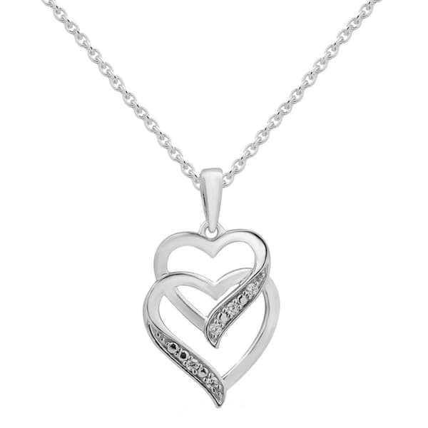 Natural Diamond Sterling Silver Double Heart Pendant Necklace - image 