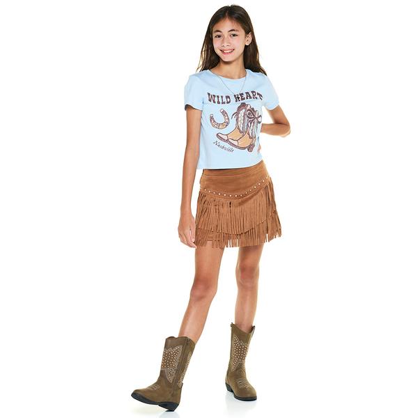 Girls (7-12) Tween Diva Wild Heart Western Tee & Fringe Skort - image 