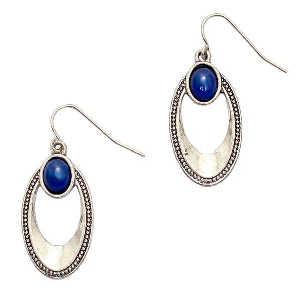 Ruby Rd. Silver-Tone & Blue Stone Oval Drop Earrings - image 