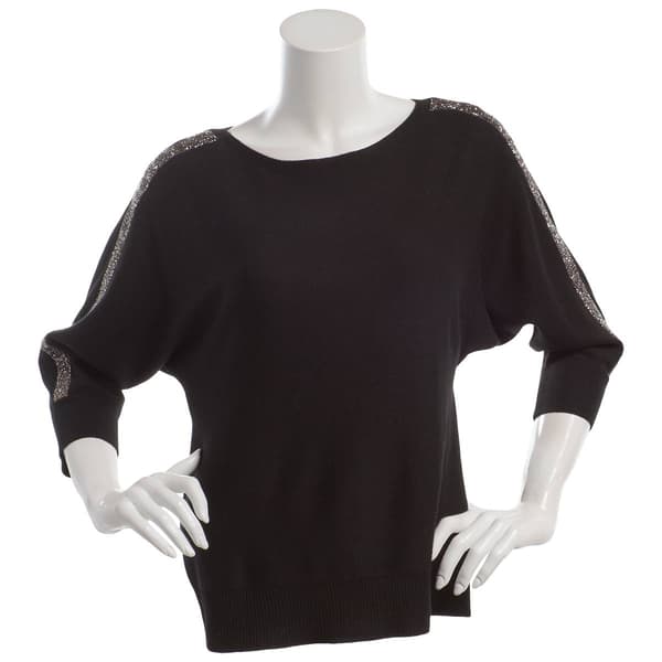 Womens Love Scarlet 3/4 Dolman Sleeve Glitter Tape Sweater - image 