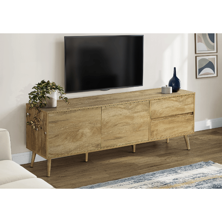 Monarch Specialties Mid Century Walnut 72in TV Stand with Storage