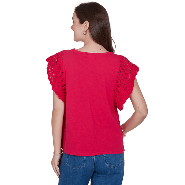 Womens Ruby Rd. Tropical Noir Crochet Cap Sleeve Blouse
