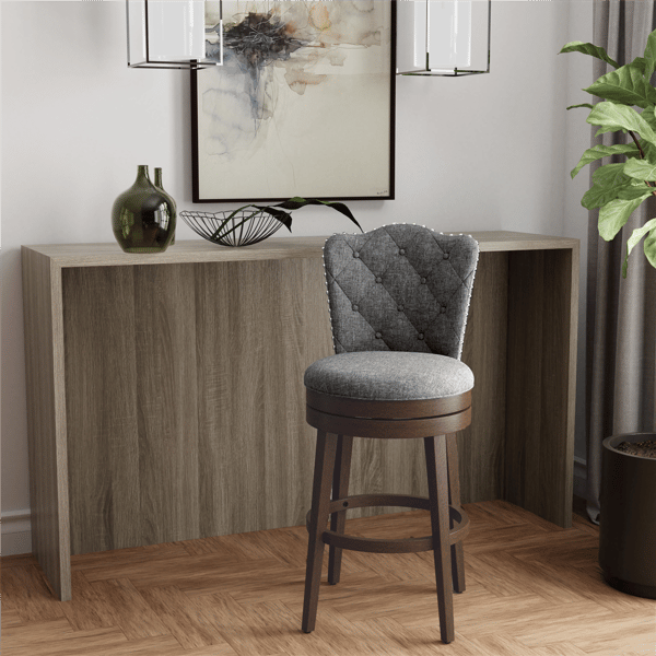 HH2 Home Edenwood Grey Bar Height Swivel Stool with Tufted Back - image 