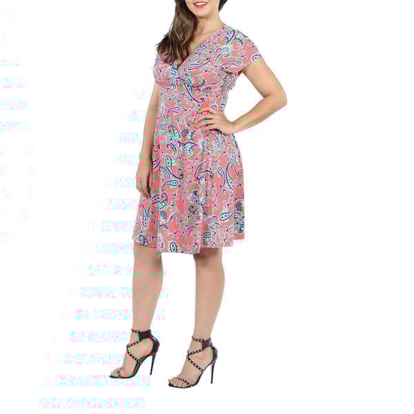 Plus Size 24/7 Comfort Apparel Paisley Empire Waist Dress