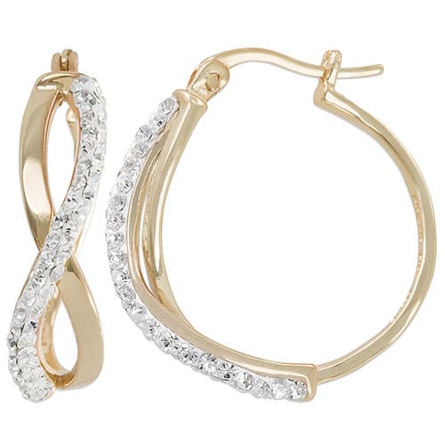 Gold Plated Crystal Criss Cross Hoop Earrings - image 
