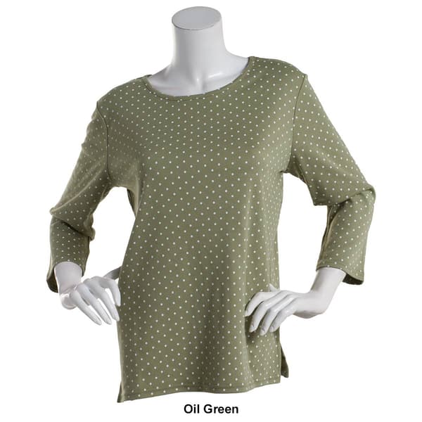 Petite Hasting & Smith 3/4 Sleeve Polka Dot Open Crew Neck Tee