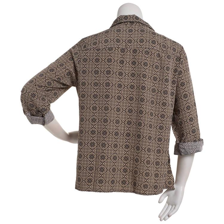 Plus Size Notations 3/4 Sleeve Silky Stretch Floral Blouse