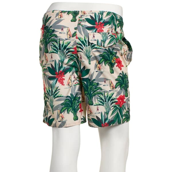 Mens Hawaiian Authentics Island Post Card Swim Trunks - Pearl