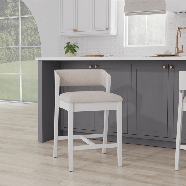 HH2 Home Dresden White Fabric Counter Height Stool - image 