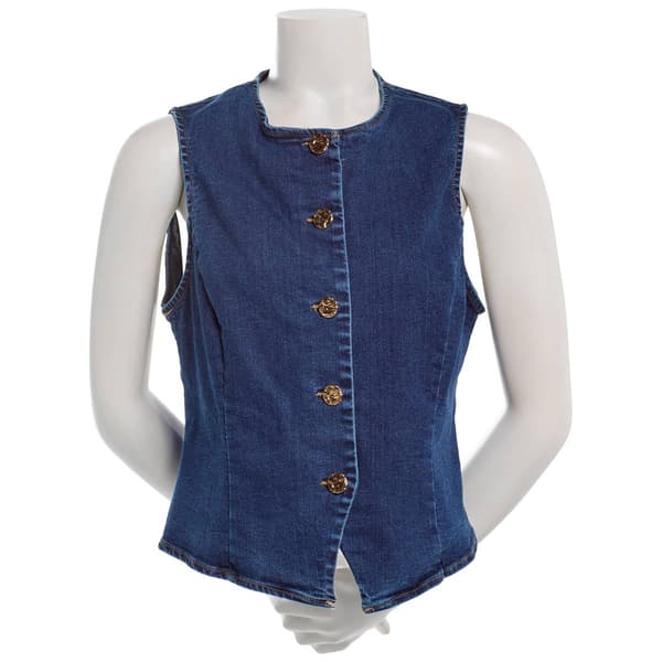 Juniors Love Tree Button Front Denim Vest - image 