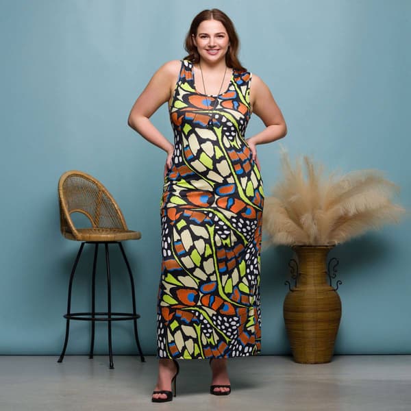 Plus Size 24/7 Comfort Apparel Bright Butterfly Casual Maxi Dress