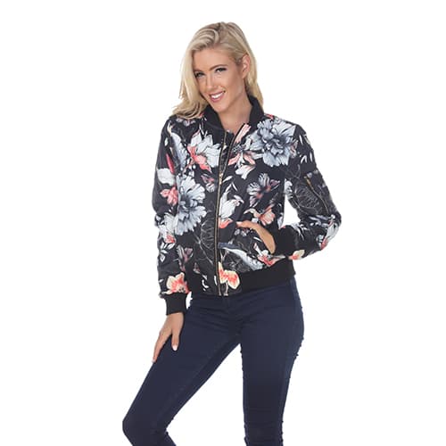 Womens White Mark Floral Bomber Jacket - image 