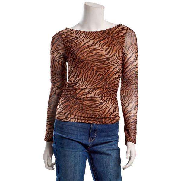 Juniors Madden Girl Long Sleeve Mesh Tiger Print Top - image 