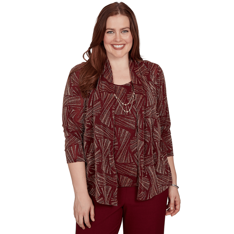 Womens Alfred Dunner Union Square Shimmer Two in One Blouse