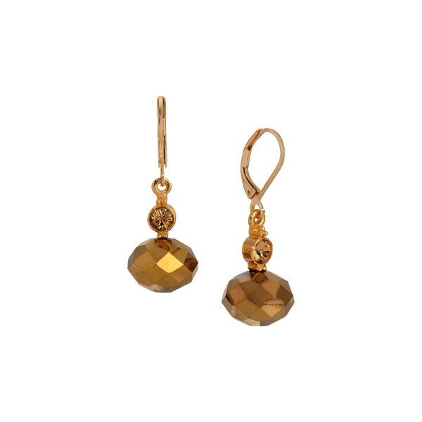 1928 14kt. Gold-Tone Rondell Brown Crystal Drop Earrings