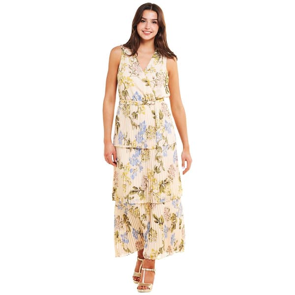 Womens Vivid Aura Sleeveless Surplice Pleated Tier Maxi Dress - image 