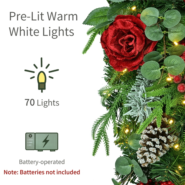 Puleo International 28in. LED Floral Adorned Teardrop Swag