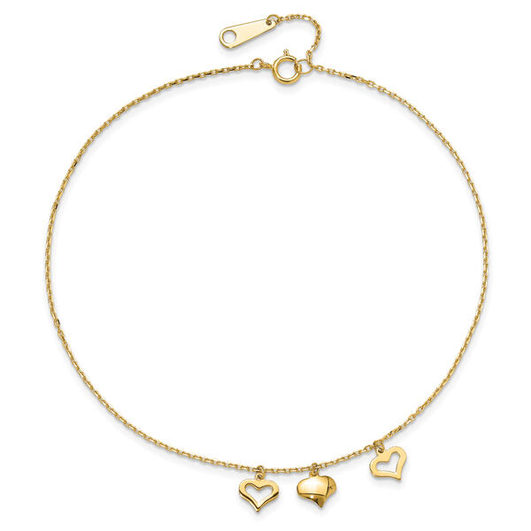 Gold Classics&#8482; 14kt. Yellow Gold Dangling Hearts Ankle Bracelet