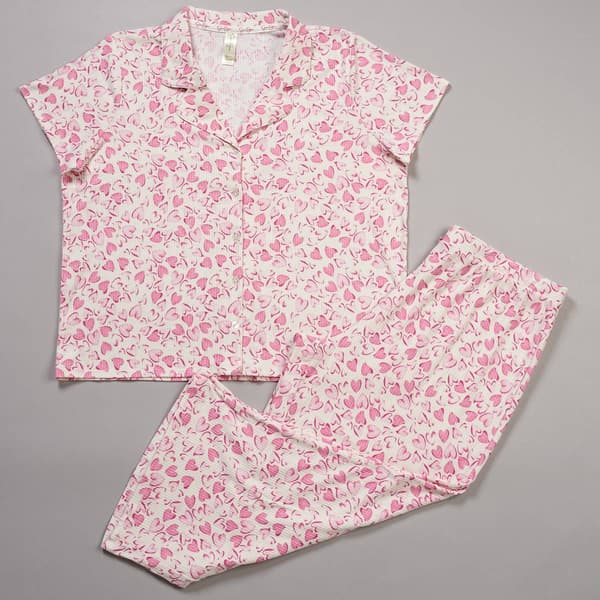Petites Jessica Simpson Short Sleeve Rib Hearts Capri Pajama Set